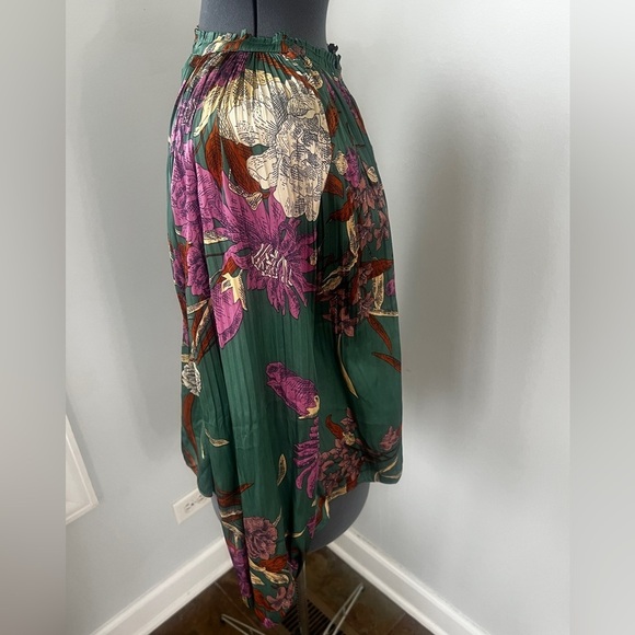 Current Air Los Angeles Green Floral Blouse Sz S Boho Tucked Pleated Peasant Top - Picture 8 of 16